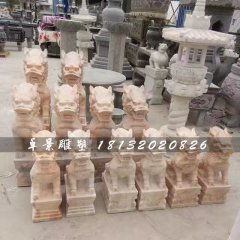 小型麒麟石雕，晚霞紅麒麟雕塑