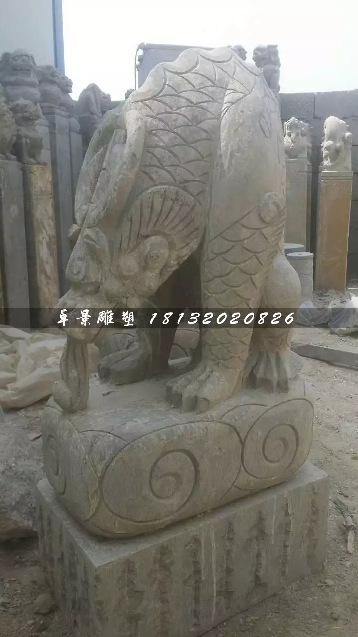 大理石負屃雕塑，神獸石雕 (1)