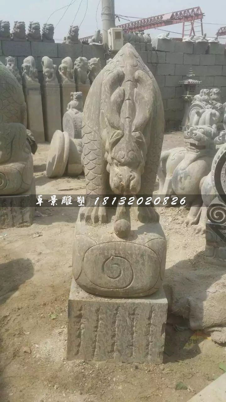 大理石負屃雕塑，神獸石雕 (2)