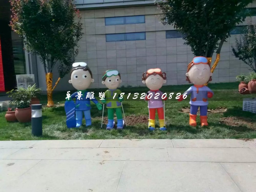 滑雪雕塑，玻璃鋼卡通人物