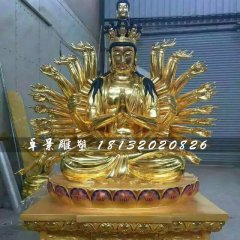 千手觀音雕塑，貼金銅觀音