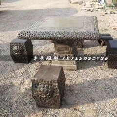 方桌方凳石雕，公園桌椅石雕