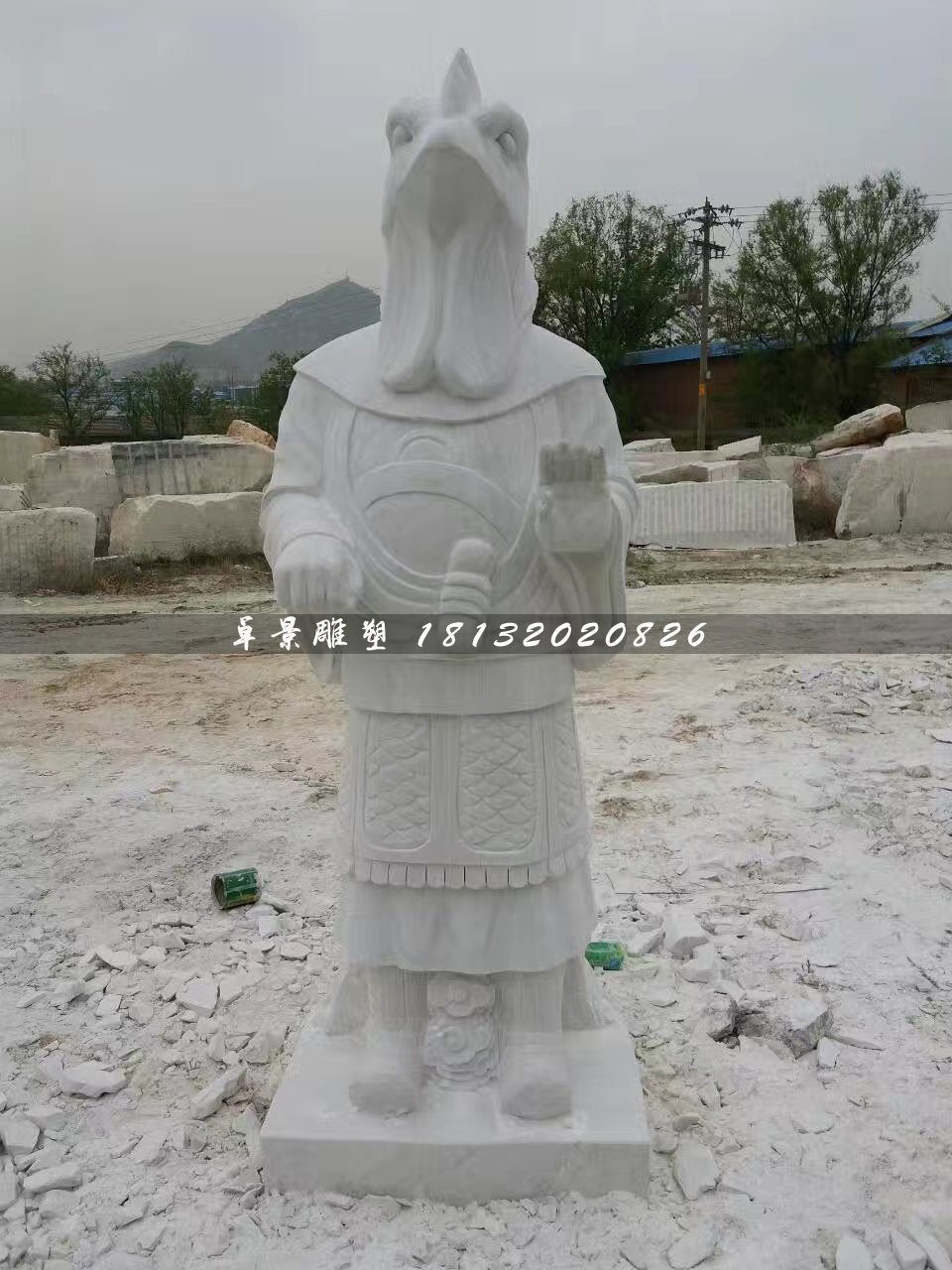 十二生肖石雕，漢白玉獸首人身石雕 (1)