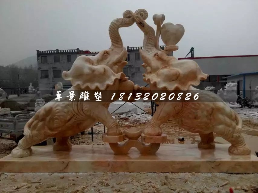 晚霞紅大象石雕，如意象石雕 (3)
