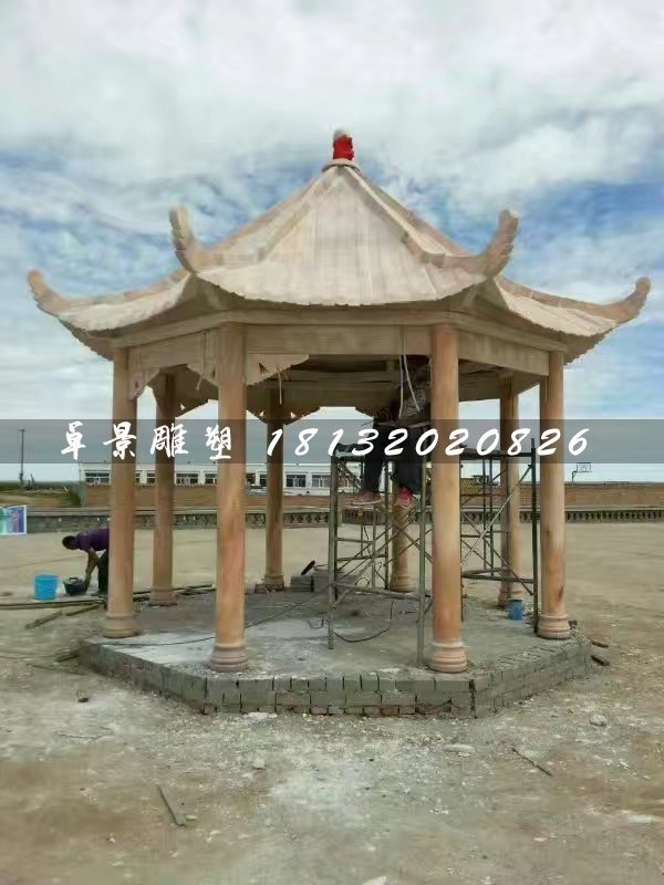 晚霞紅八角涼亭，公園石涼亭