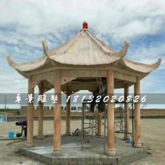 晚霞紅八角涼亭，公園石涼亭