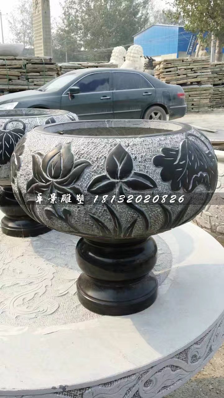 青石花盆，青石花盆雕塑 (1)