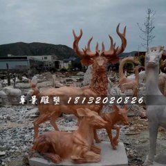 晚霞紅鹿石雕，公園動(dòng)物石雕