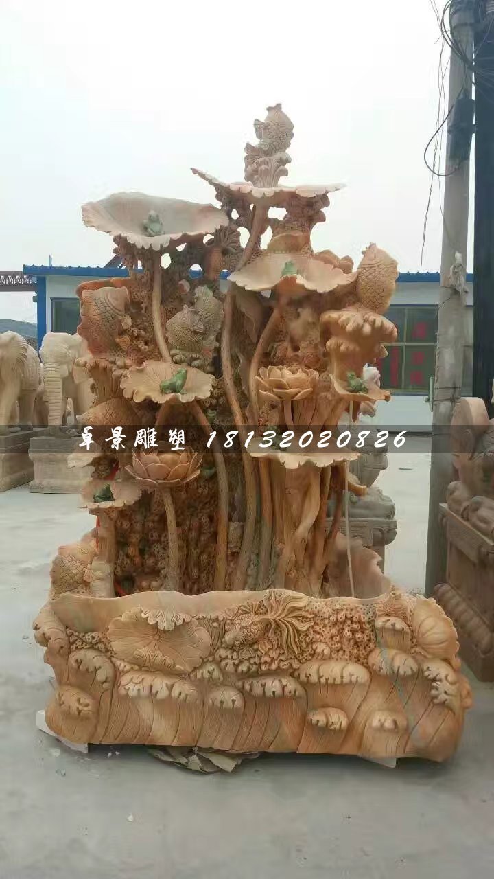 荷花流水池，晚霞紅景觀石雕