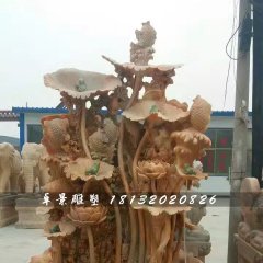 荷花流水池，晚霞紅景觀石雕
