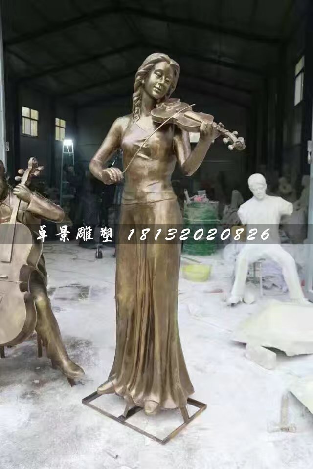 拉小提琴雕塑，玻璃鋼人物雕塑
