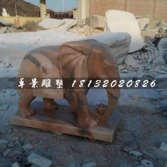 大象石雕，晚霞紅小象雕塑