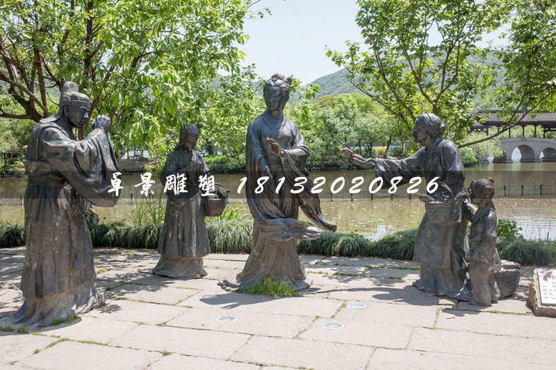 賣蓮藕銅雕，古代人物銅雕