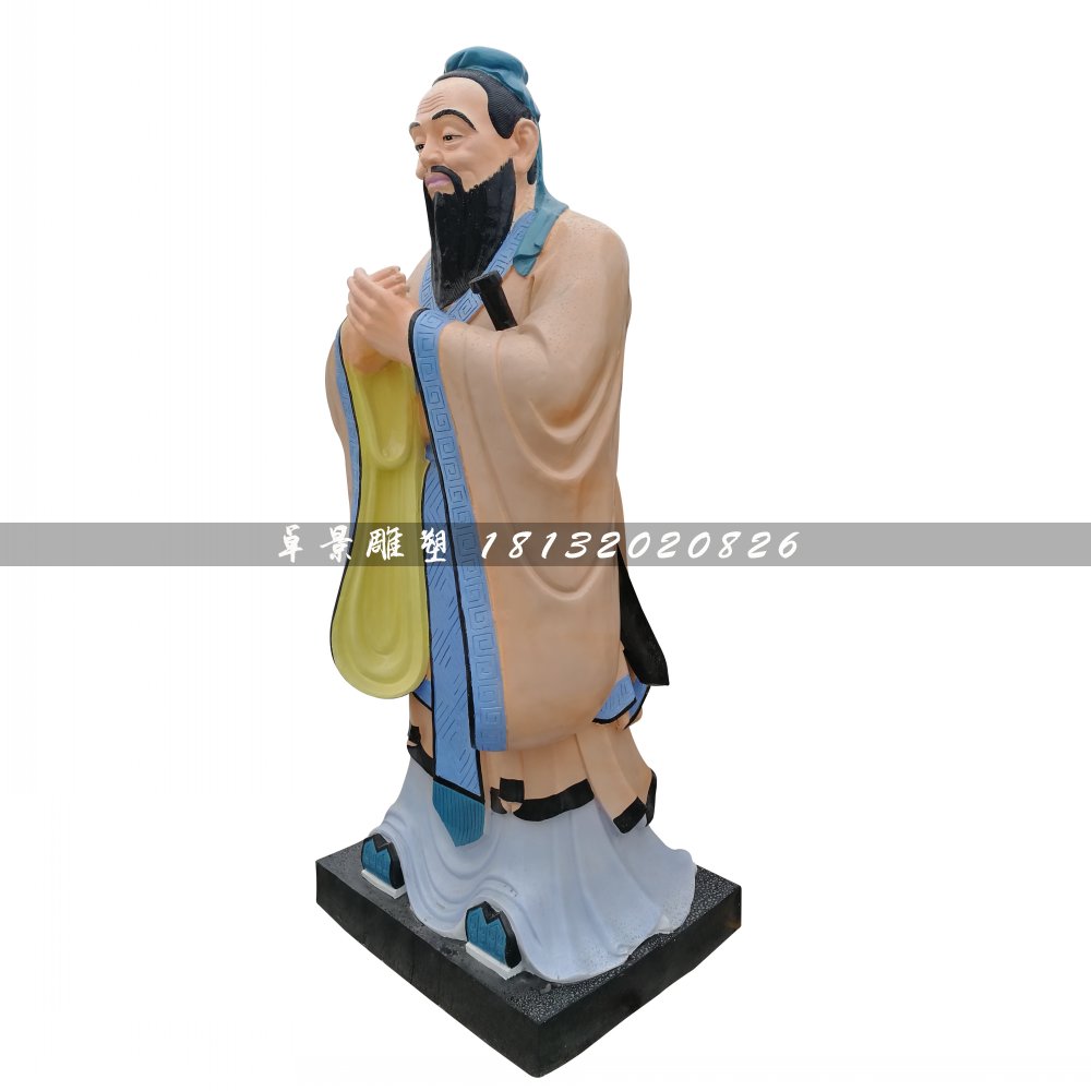 玻璃鋼孔子雕塑，彩繪古代人物 (1)