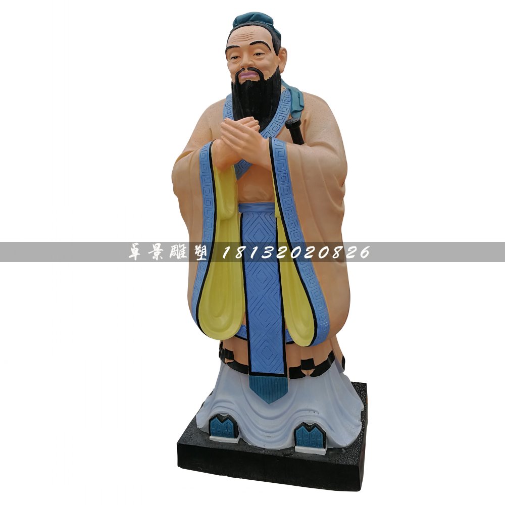 玻璃鋼孔子雕塑，彩繪古代人物 (2)