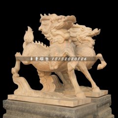 麒麟踏云石雕，晚霞紅麒麟石雕