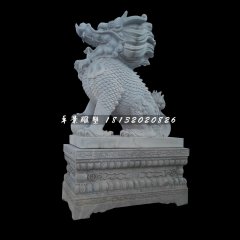 戲球麒麟石雕，青石麒麟雕塑