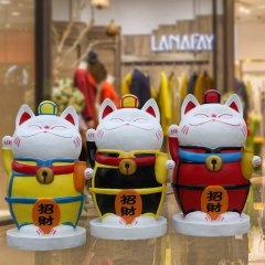 玻璃鋼招財(cái)貓雕塑，卡通擺件雕塑
