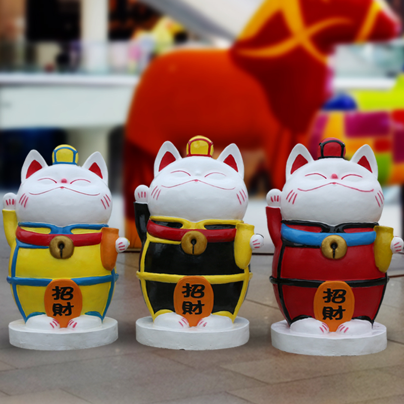 玻璃鋼招財貓雕塑，卡通擺件雕塑