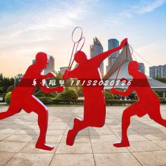 打羽毛球雕塑，玻璃鋼抽象人物運(yùn)動(dòng)雕塑