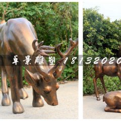 仿銅小鹿雕塑，玻璃鋼動(dòng)物