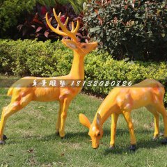 公園動(dòng)物雕塑，玻璃鋼梅花鹿雕塑