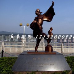 聞雞起舞銅雕，古代人物銅雕