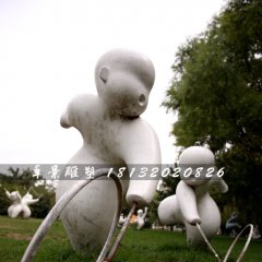 推鐵圈石雕，公園小品石雕