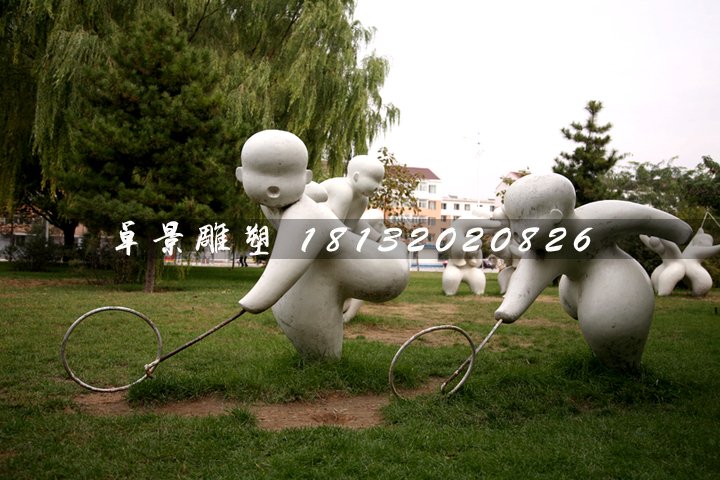 推鐵圈石雕，公園小品石雕 (2)