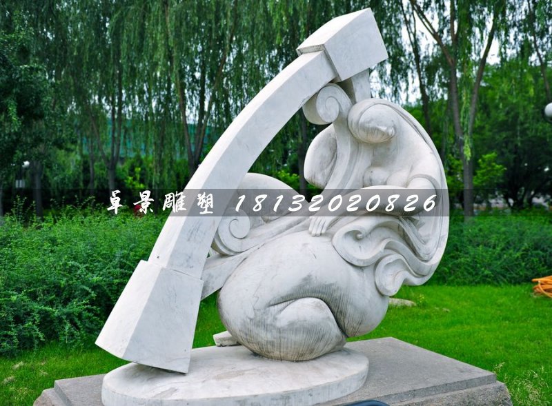 彈豎琴石雕，公園抽象人物石雕