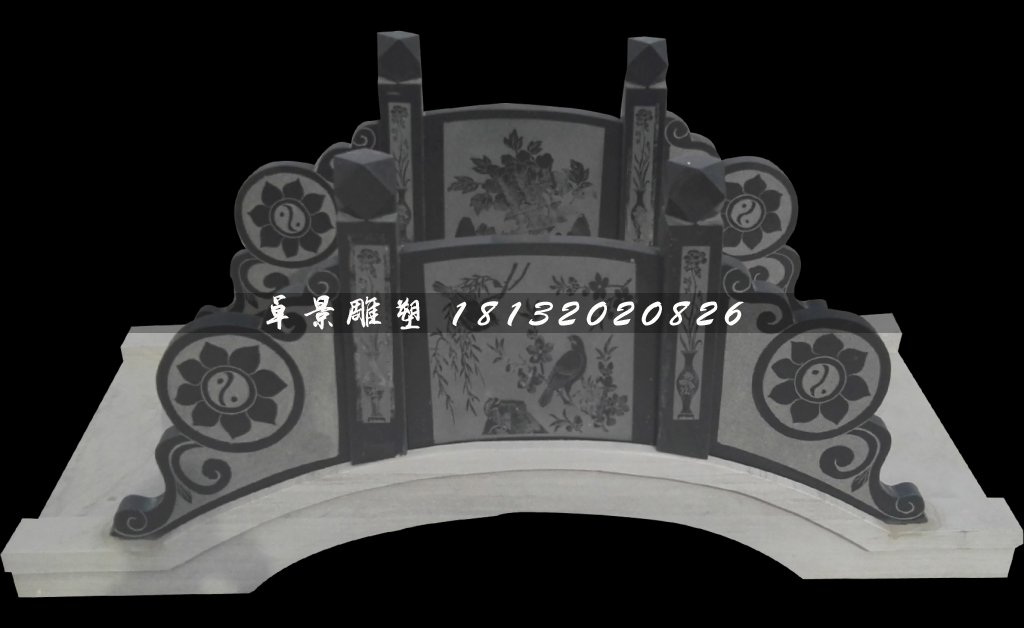 喜鵲登梅石浮雕橋，青石拱橋雕塑 (2)