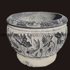 青石荷花魚水缸，仿古石魚缸