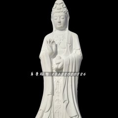 漢白玉觀世音雕塑，立式觀音雕像