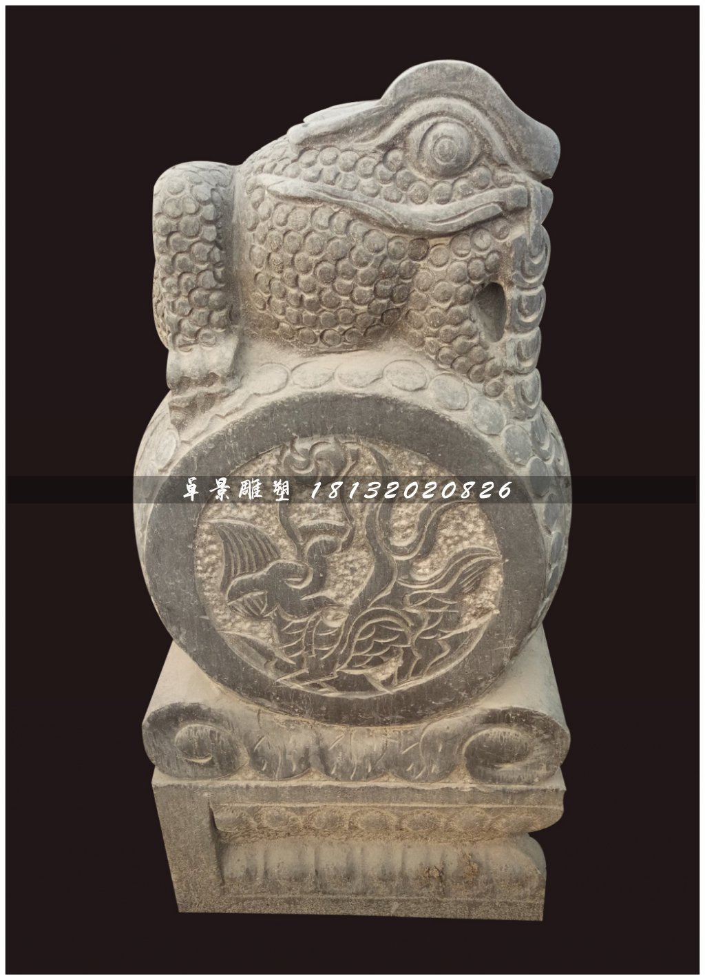青石抱鼓石，金蟾門(mén)墩雕塑 (2)