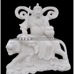 騎虎財(cái)神趙公明石雕，漢白玉財(cái)神石雕