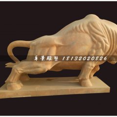 開荒牛石雕，晚霞紅石雕牛