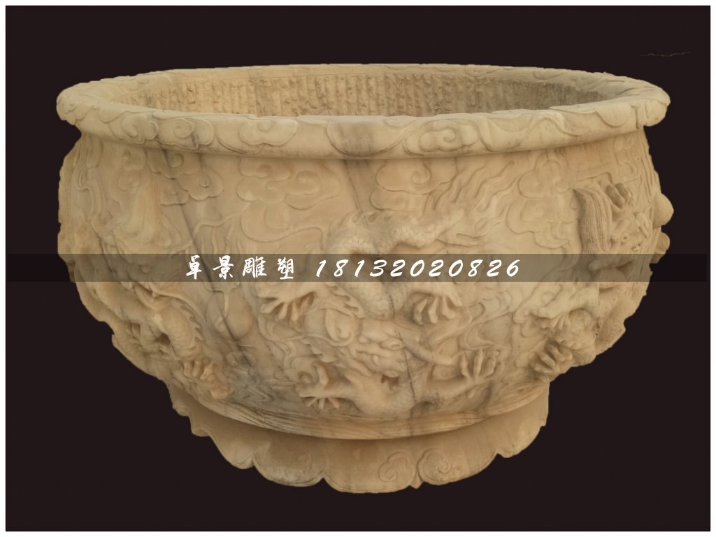 大理石水缸雕塑，仿古水盆雕塑 (2)