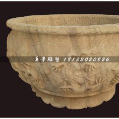 大理石水缸雕塑，仿古水盆雕塑