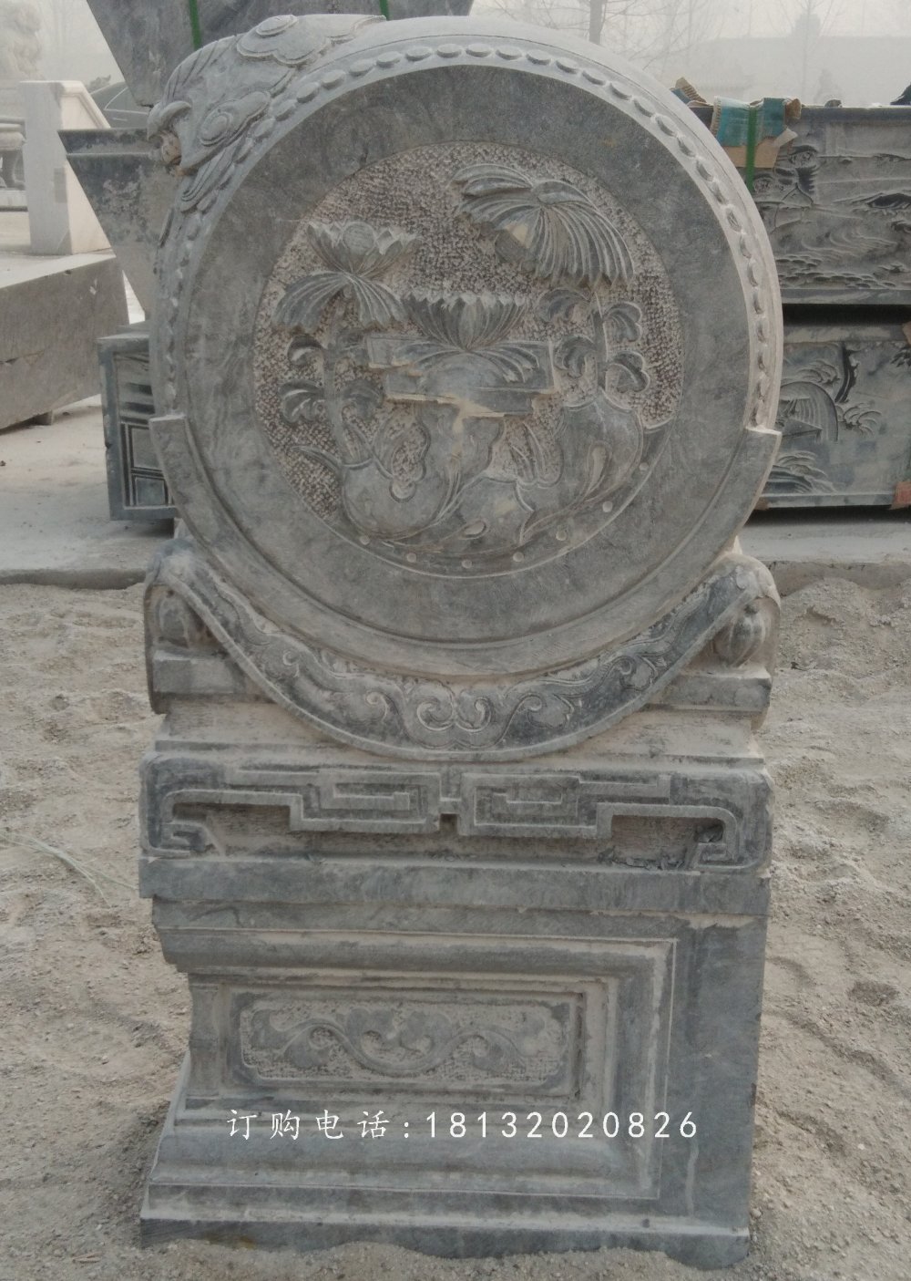 仿古青石門墩，石雕抱鼓石 (2)
