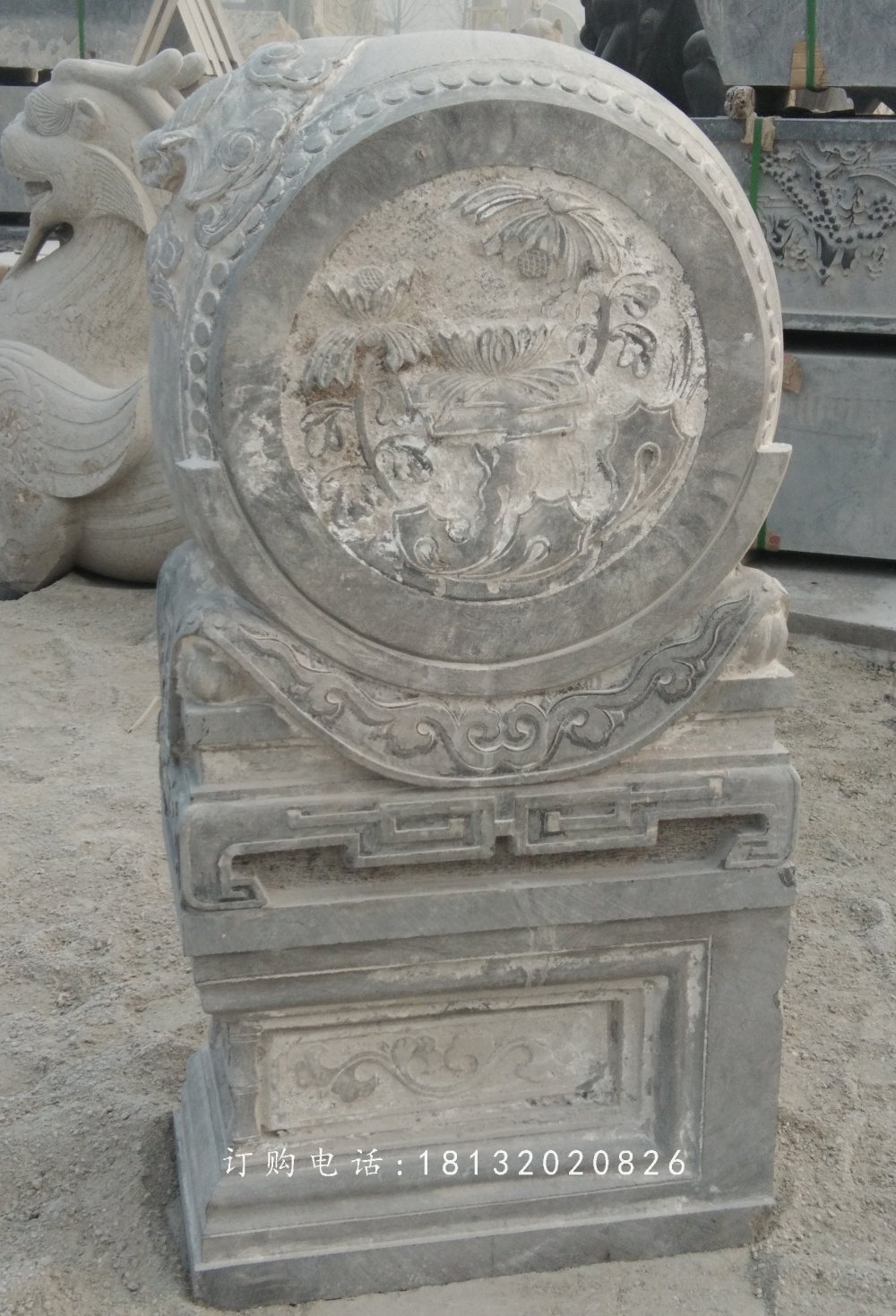 仿古青石門墩，石雕抱鼓石 (1)
