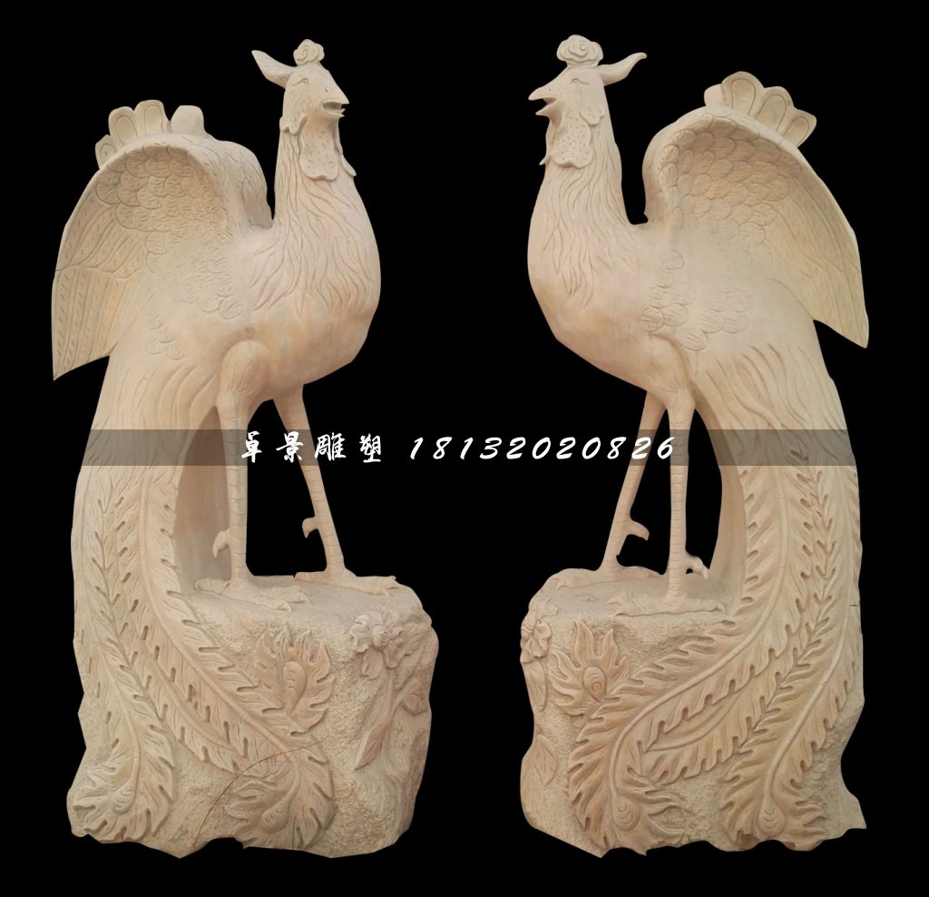 晚霞紅鳳凰石雕，古代神獸石雕