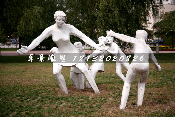 老鷹捉小雞石雕，公園小品石雕