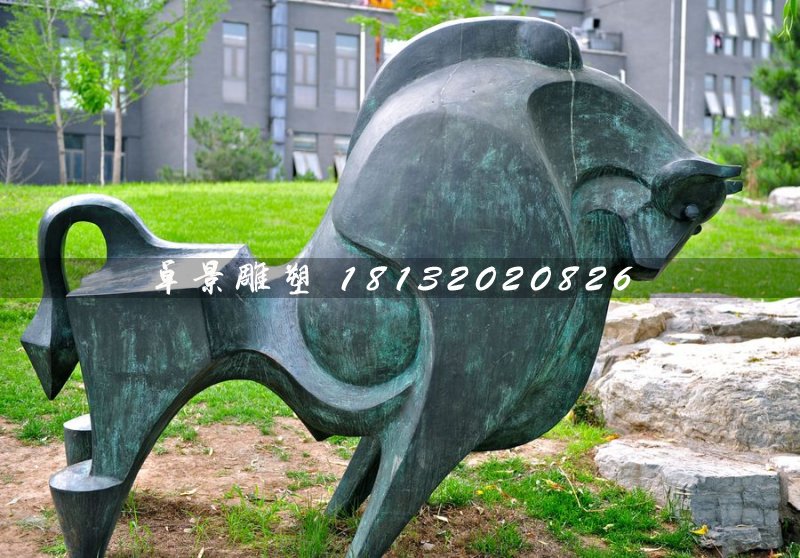 青銅牛，公園抽象動(dòng)物雕塑