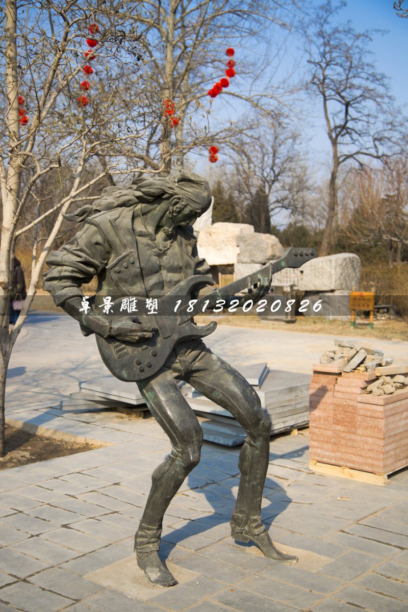 吉他手銅雕，公園人物銅雕 (3)