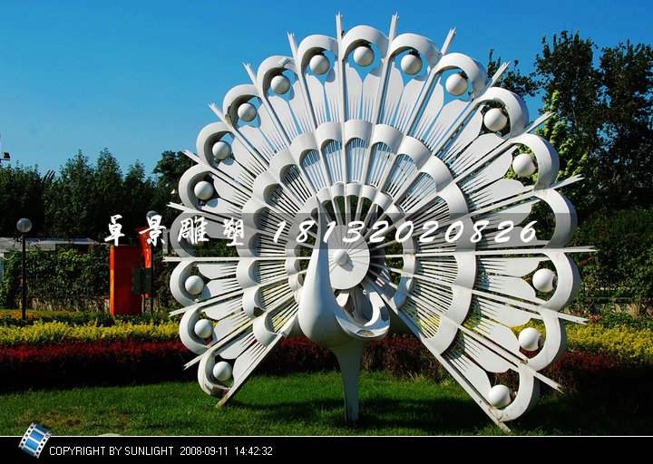 孔雀雕塑，不銹鋼抽象孔雀 (2)