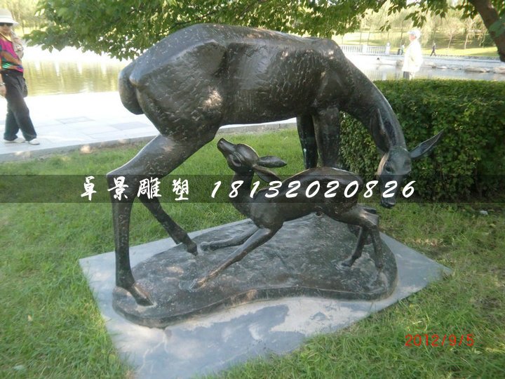 母子鹿銅雕,公園動(dòng)物銅雕