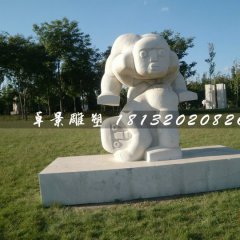 跳山羊石雕，公園抽象小孩石雕