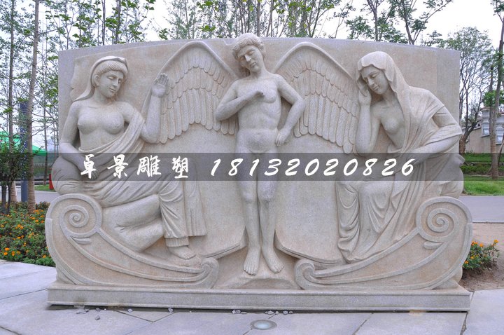 天使石浮雕，公園石浮雕