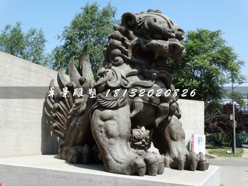大型銅獅子，戲球獅銅雕 (2)