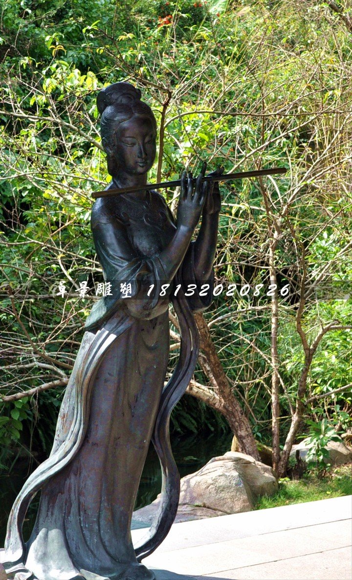 古代樂妓雕塑，公園人物銅雕 (2)